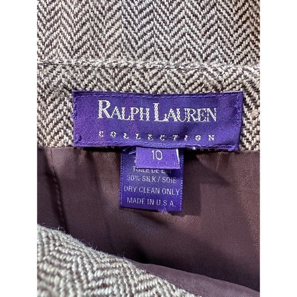 Ralph Lauren Purple Label Collection Silk Linen Blend Tweed Skirt Brown Size 10 - Picture 3 of 6